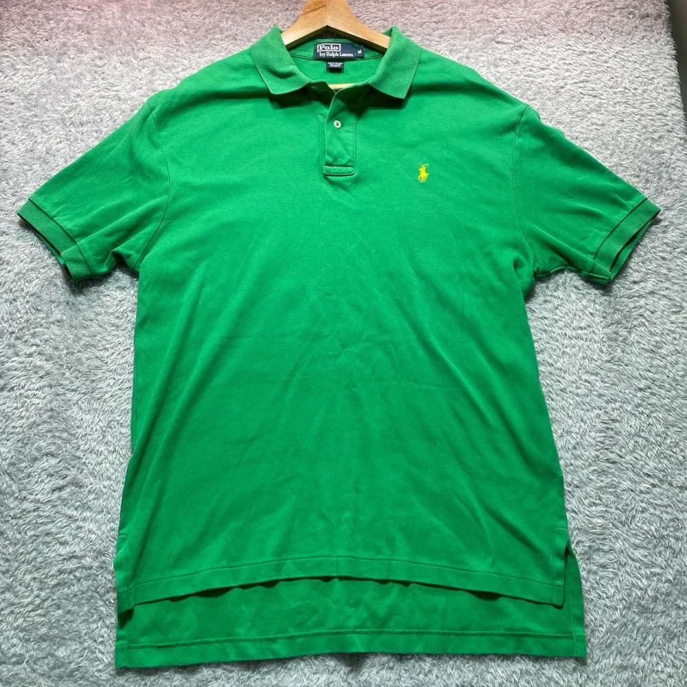 Polo Ralph Lauren Mens Green Short Sleeve Pique Polo Shirt Yellow Pony Size M